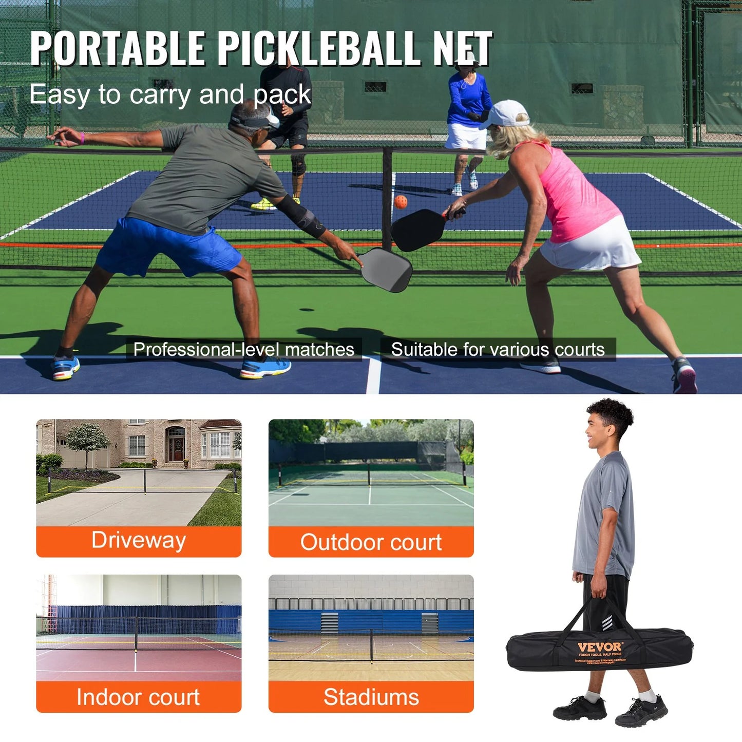 Regulation Size Portable Pickleball Net System – 22ft USAPA Standard Net with Sturdy Metal Frame, Center Support & Carry Bag | Easy Setup for Indoor & Outdoor Play
