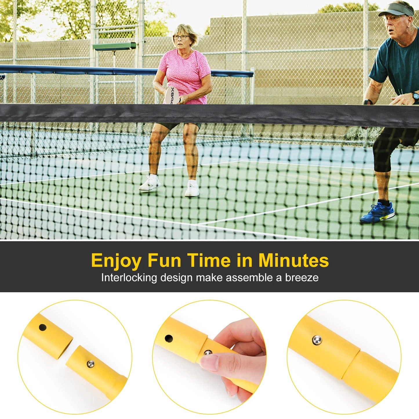 22FT Portable Pickleball Net Set W/ Locking Wheels - Complete Beginner Kit (Net, 4 Paddles, 6 Balls, Bag, Line Markers)