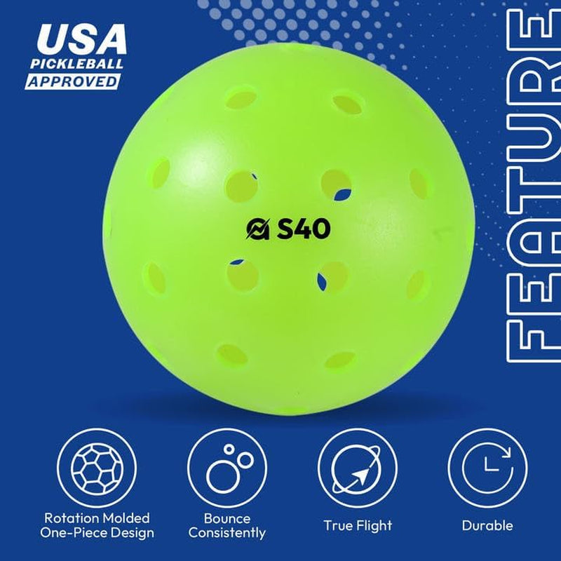 A11N S40 Outdoor Pickleball Balls- USA Pickleball Approved for Tournament Play, 3/6/12/50-Pack, Neon Green/Fuchsia/Tangerine