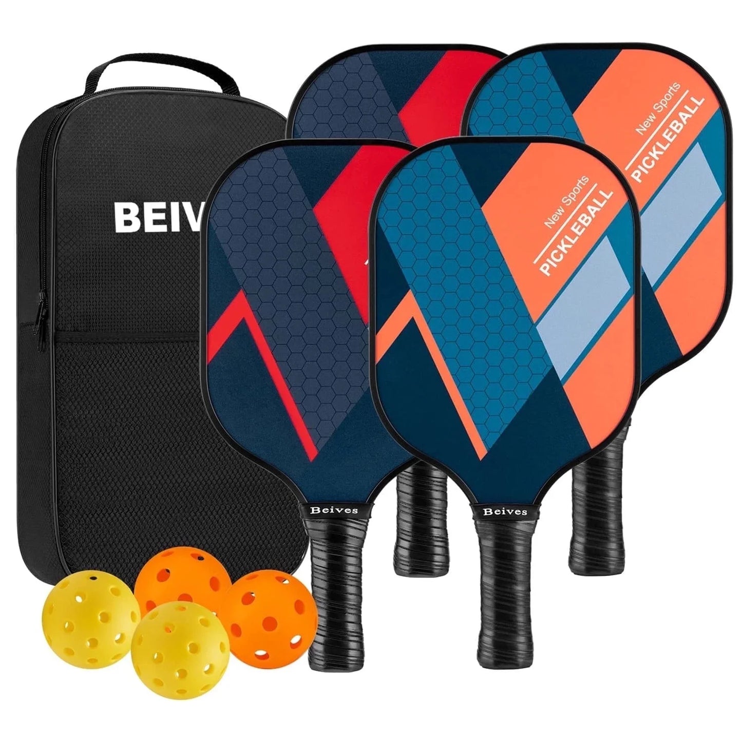 Pickleball Paddle Set – Lightweight Fiberglass Rackets for All Skill Levels | Includes 4 Paddles, 4 Balls & Carrying Bag