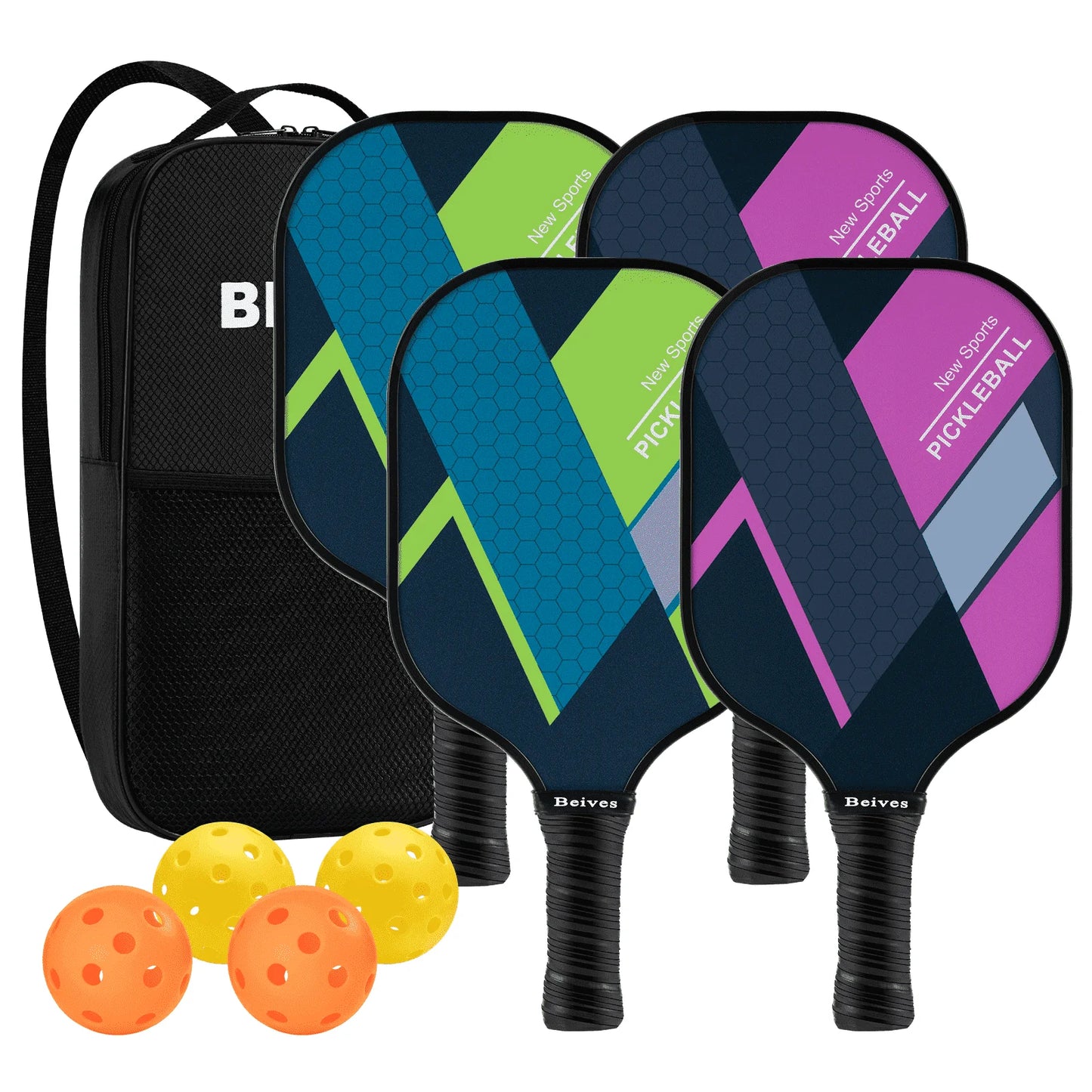 Pickleball Paddle Set – Lightweight Fiberglass Rackets for All Skill Levels | Includes 4 Paddles, 4 Balls & Carrying Bag
