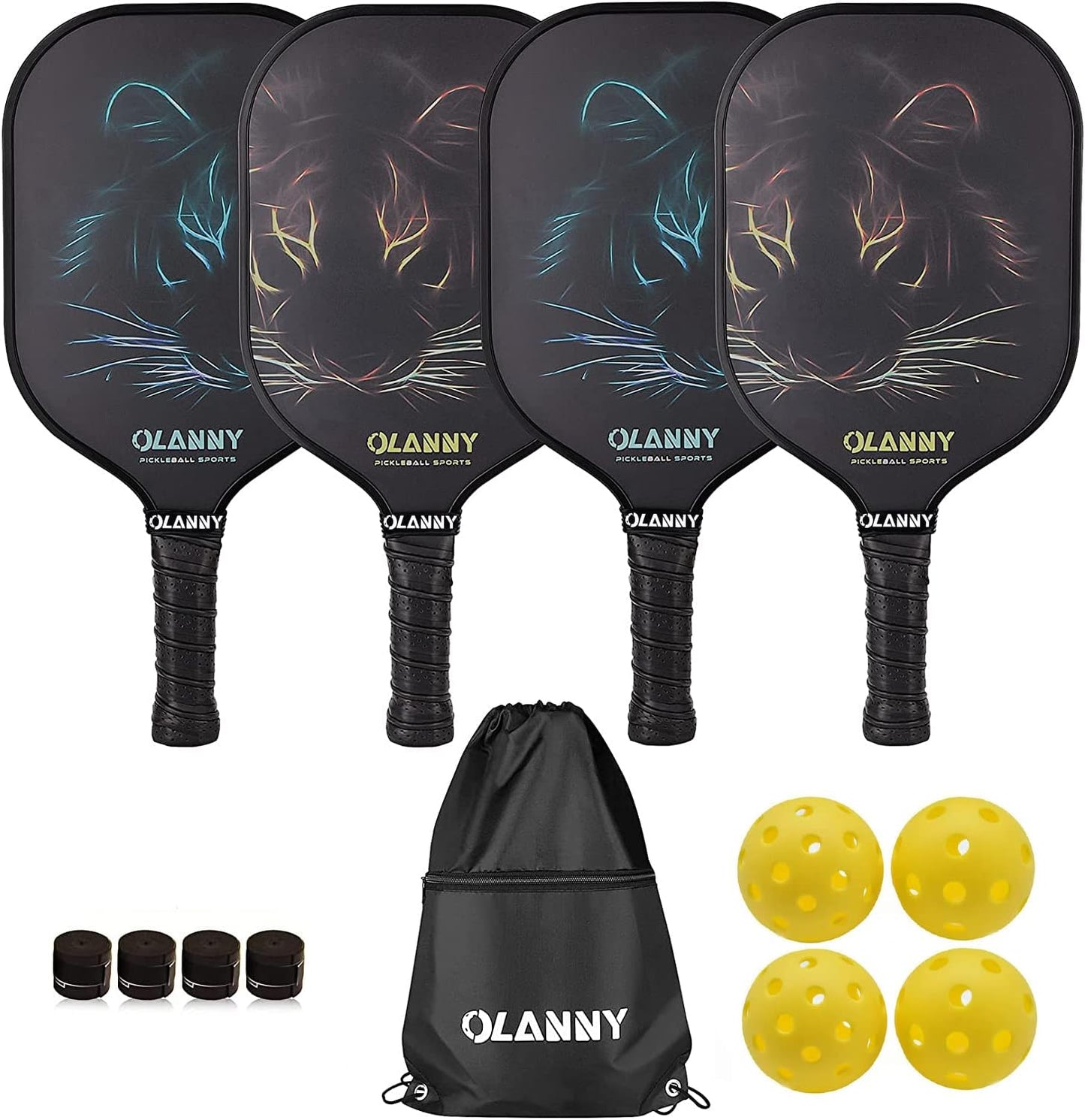 Graphite Pickleball Paddles Set- Premium Rackets Fiber Face & Polymer Honeycomb Core Pickleball Set Includes Pickleball Paddles + Pickleball Balls+ Replacement Soft Grip + 1 Bag