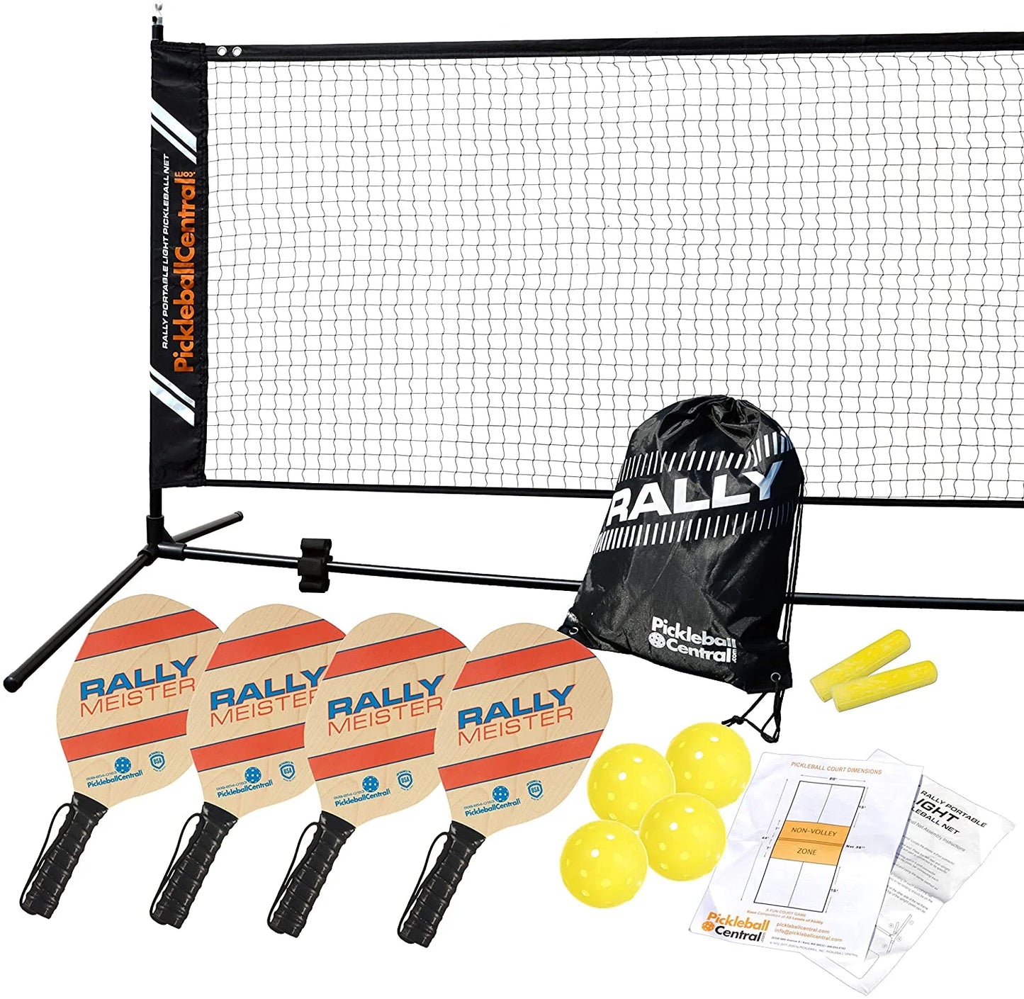 Complete Beginner Pickleball Set – Portable Pickleball Net System, 4 Wooden Paddles, 4 Pickleballs, Line Chalk, Rules Guide & Carry Bags | Easy Setup for Indoor/Outdoor Play