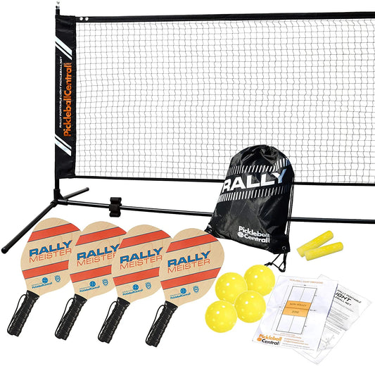 Complete Beginner Pickleball Set – Portable Pickleball Net System, 4 Wooden Paddles, 4 Pickleballs, Line Chalk, Rules Guide & Carry Bags | Easy Setup for Indoor/Outdoor Play