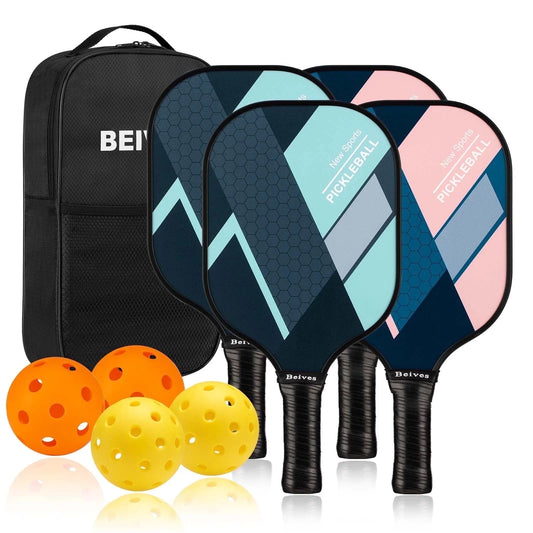 Pickleball Paddle Set – Lightweight Fiberglass Rackets for All Skill Levels | Includes 4 Paddles, 4 Balls & Carrying Bag
