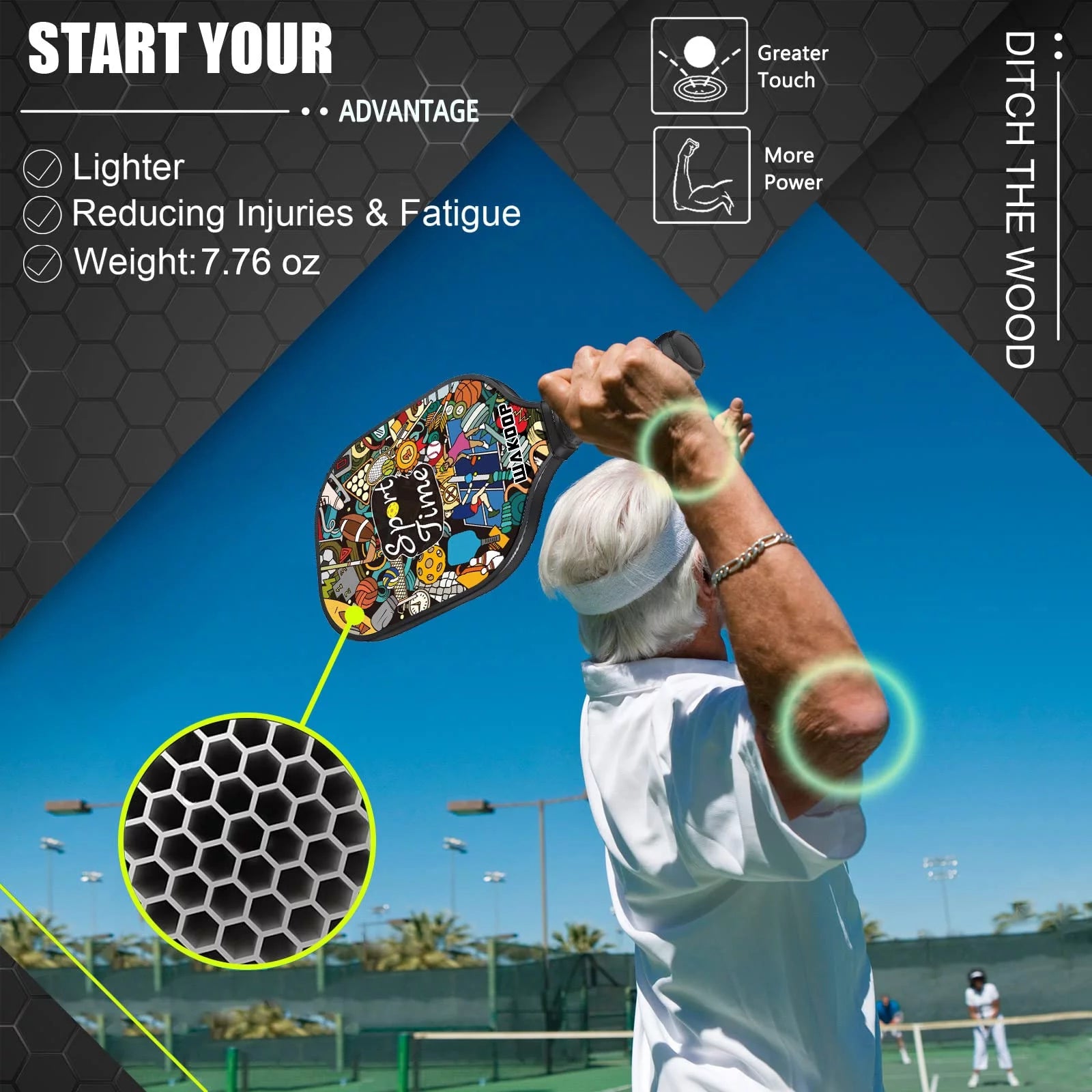 USAPA Approved Pickleball Paddle – Lightweight Graphite Carbon Fiber Paddle with Honeycomb Core, Ergonomic Grip & Neoprene Cover | Power & Control for All Skill Levels