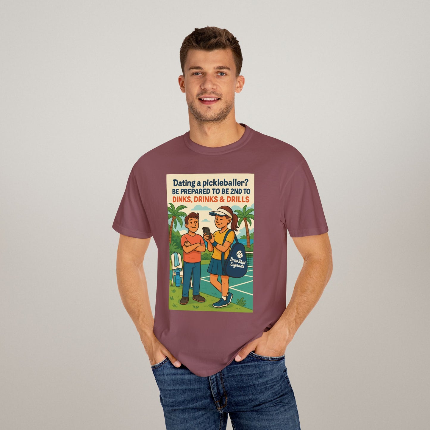 Pickleballer Unisex T-shirt: Dinks, Drinks, Drills Funny Tee for Players and Fans