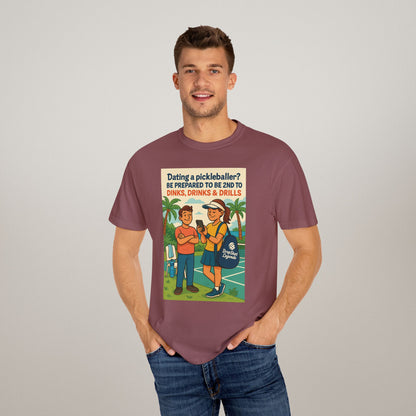 Pickleballer Unisex T-shirt: Dinks, Drinks, Drills Funny Tee for Players and Fans
