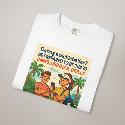 Pickleballer Unisex T-shirt: Dinks, Drinks, Drills Funny Tee for Players and Fans