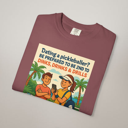 Pickleballer Unisex T-shirt: Dinks, Drinks, Drills Funny Tee for Players and Fans