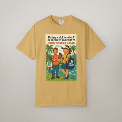 Pickleballer Unisex T-shirt: Dinks, Drinks, Drills Funny Tee for Players and Fans