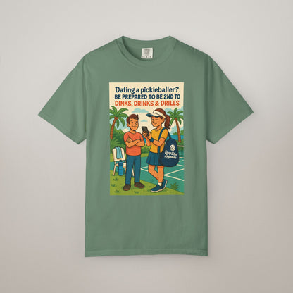 Pickleballer Unisex T-shirt: Dinks, Drinks, Drills Funny Tee for Players and Fans