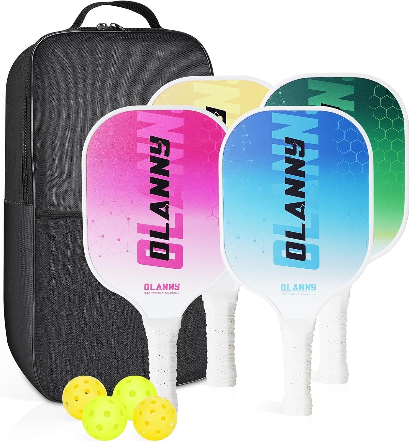 Graphite Pickleball Paddles Set- Premium Rackets Fiber Face & Polymer Honeycomb Core Pickleball Set Includes Pickleball Paddles + Pickleball Balls+ Replacement Soft Grip + 1 Bag