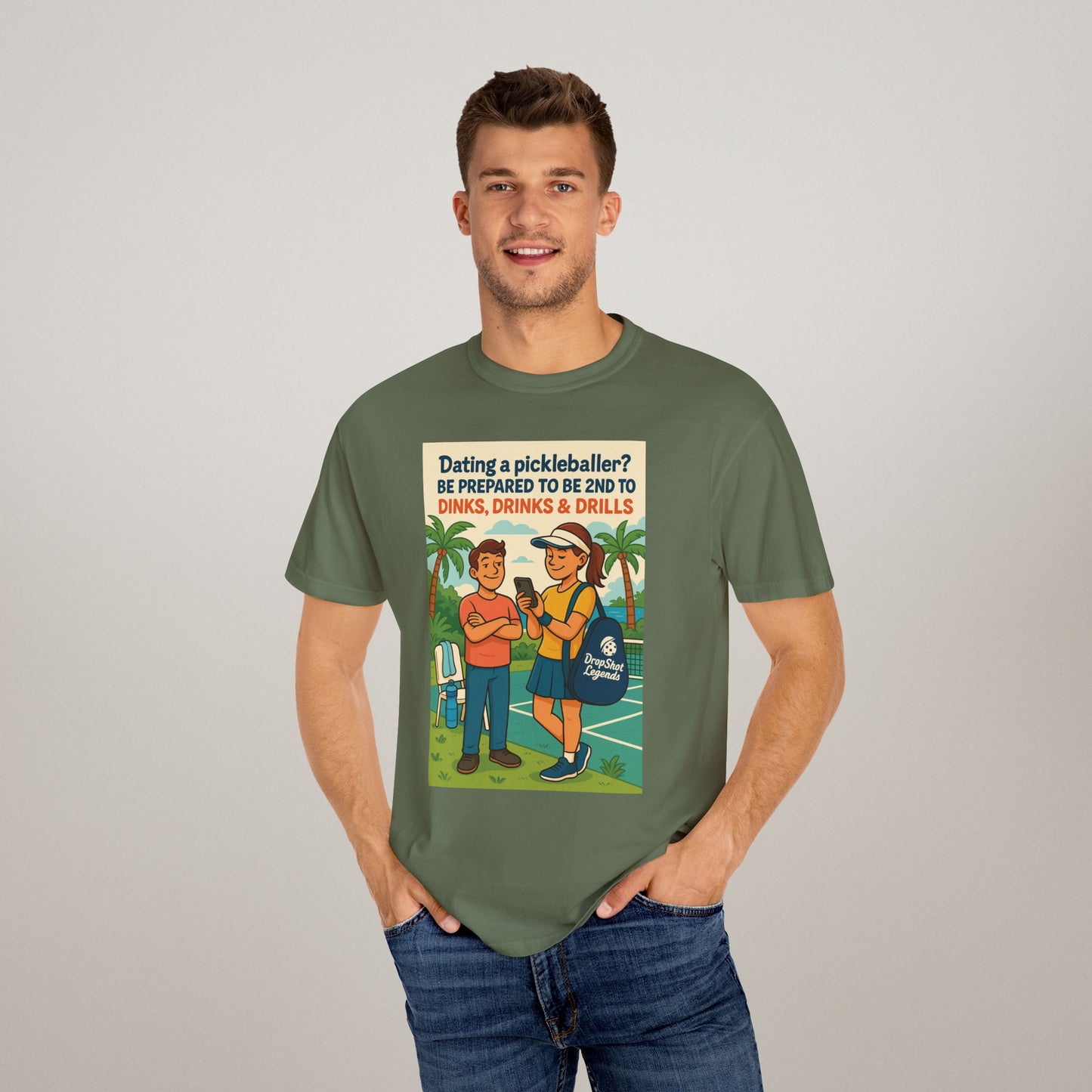Pickleballer Unisex T-shirt: Dinks, Drinks, Drills Funny Tee for Players and Fans