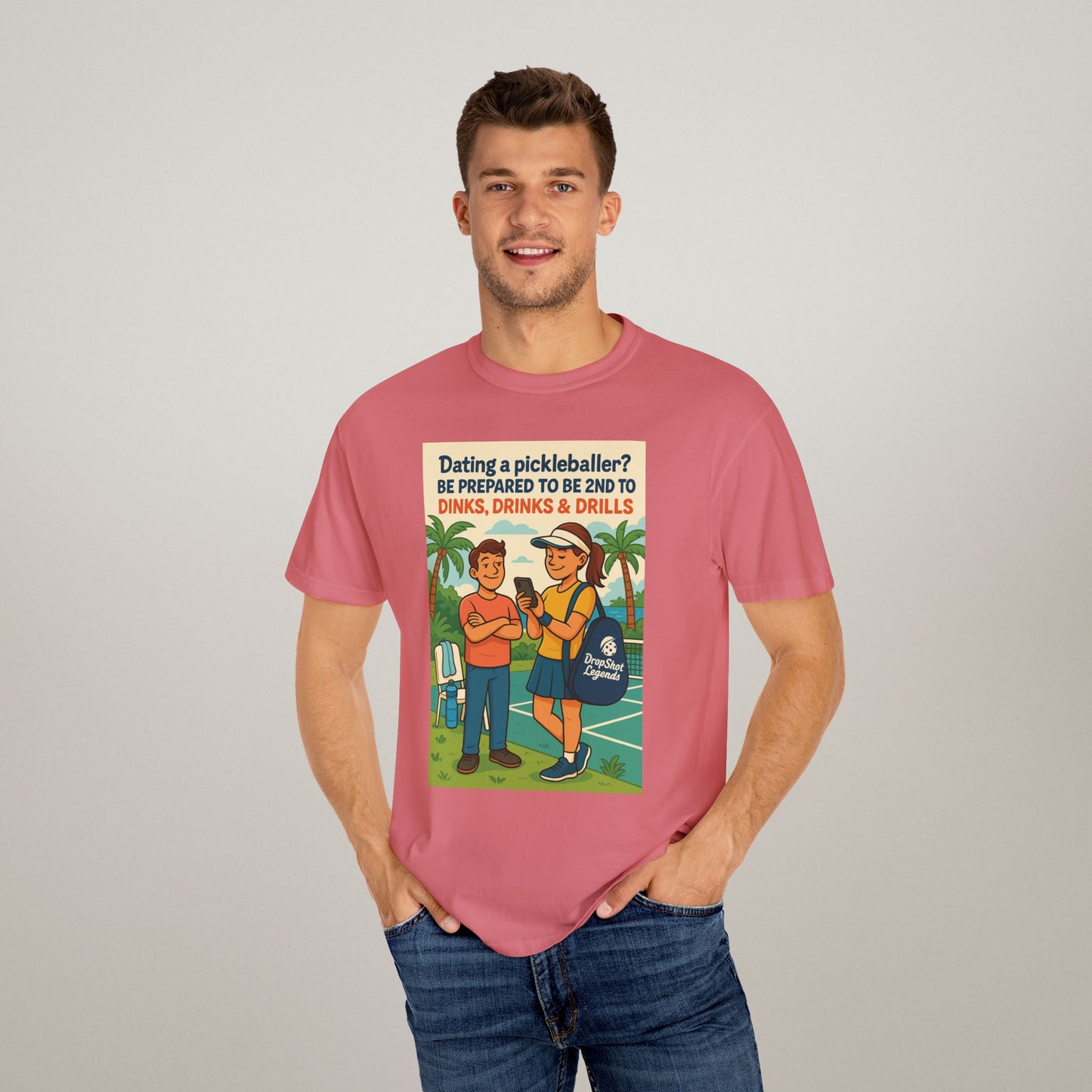 Pickleballer Unisex T-shirt: Dinks, Drinks, Drills Funny Tee for Players and Fans