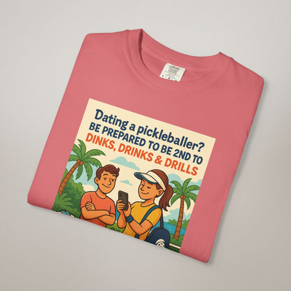 Pickleballer Unisex T-shirt: Dinks, Drinks, Drills Funny Tee for Players and Fans