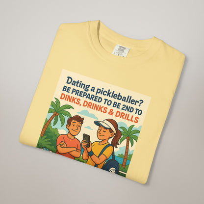 Pickleballer Unisex T-shirt: Dinks, Drinks, Drills Funny Tee for Players and Fans