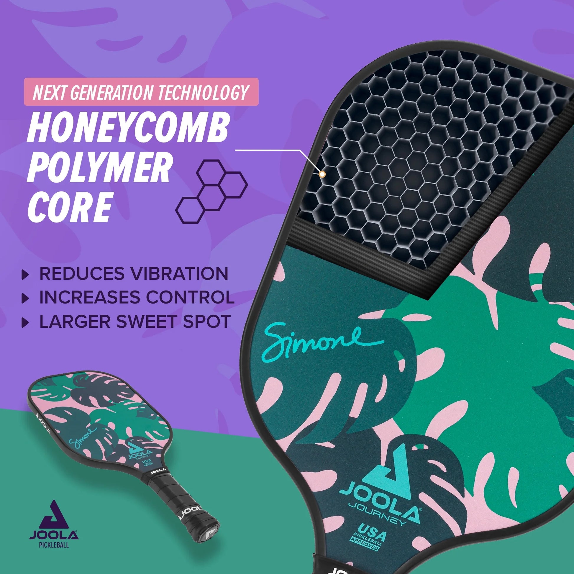 JOOLA Journey Pickleball Paddle – Lightweight Fiberglass Pickleball Racket with Polymer Honeycomb Core | Control & Power Paddle for Beginners and Intermediate Players | Green | Ben Johns Series