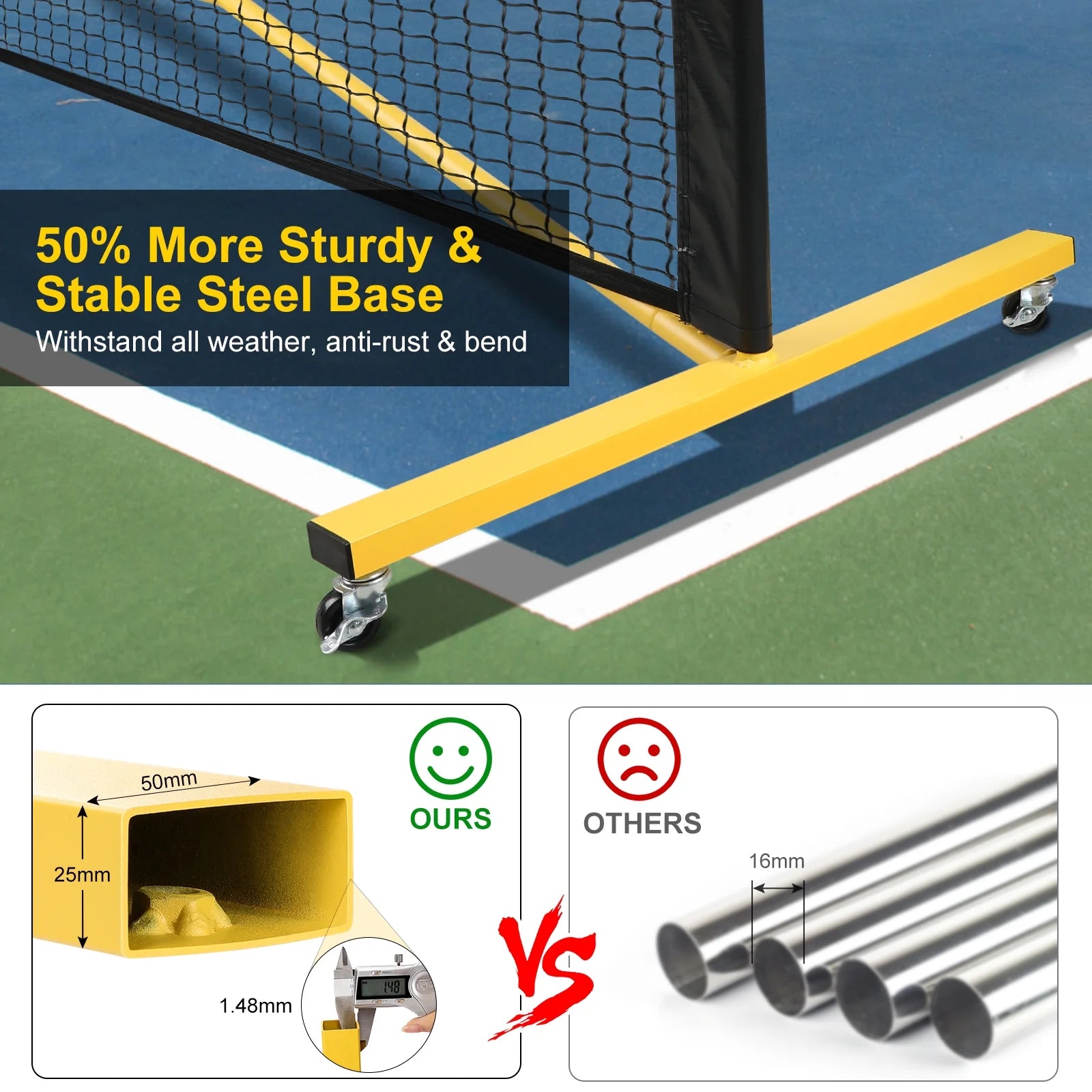 22FT Portable Pickleball Net Set W/ Locking Wheels - Complete Beginner Kit (Net, 4 Paddles, 6 Balls, Bag, Line Markers)