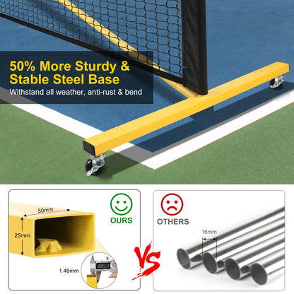 22FT Portable Pickleball Net Set W/ Locking Wheels - Complete Beginner Kit (Net, 4 Paddles, 6 Balls, Bag, Line Markers)