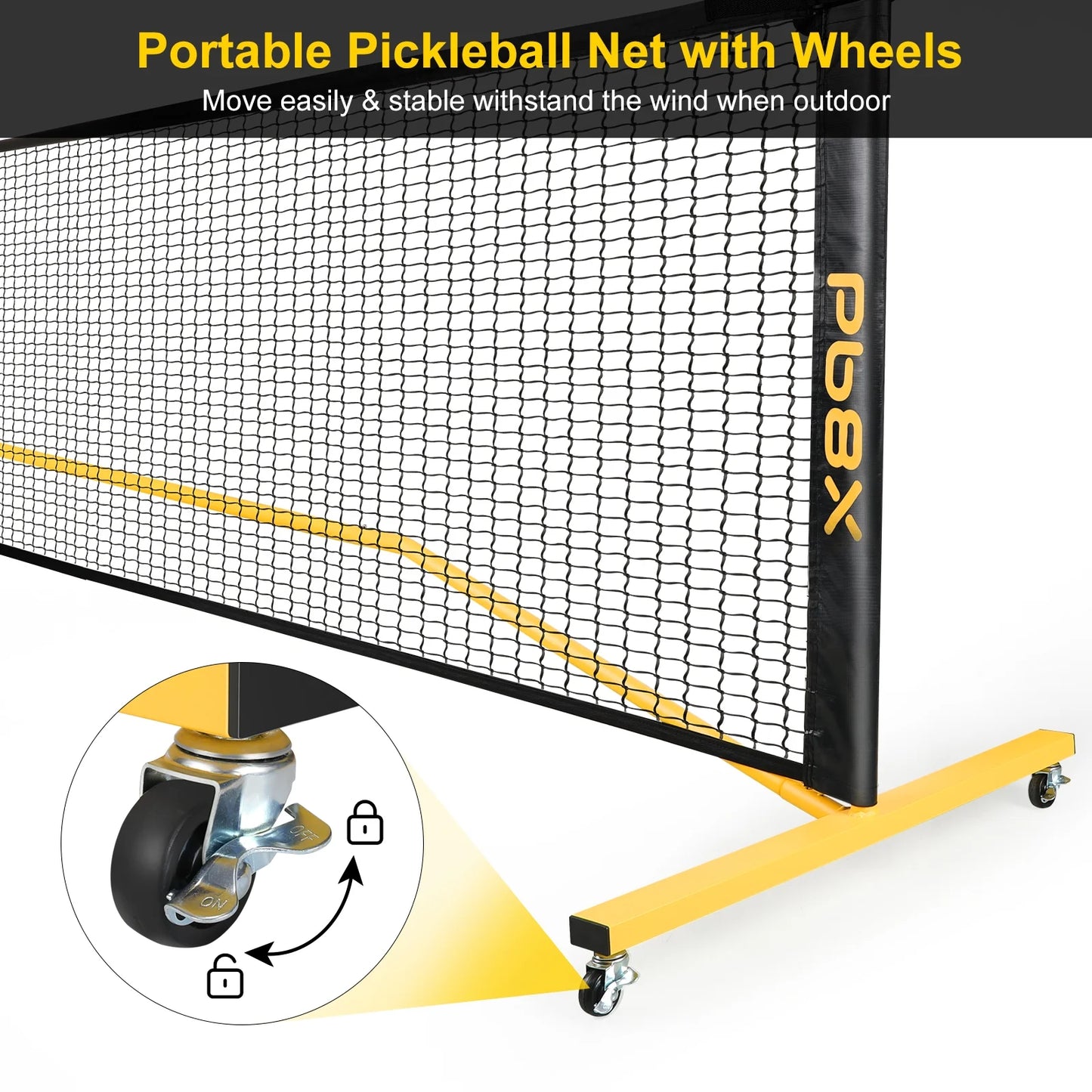 22FT Portable Pickleball Net Set W/ Locking Wheels - Complete Beginner Kit (Net, 4 Paddles, 6 Balls, Bag, Line Markers)