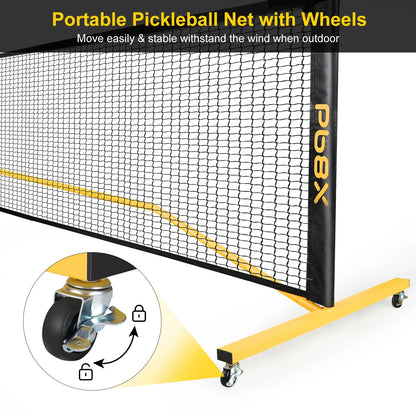 22FT Portable Pickleball Net Set W/ Locking Wheels - Complete Beginner Kit (Net, 4 Paddles, 6 Balls, Bag, Line Markers)