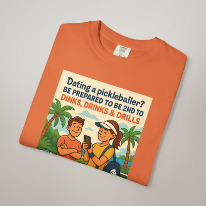Pickleballer Unisex T-shirt: Dinks, Drinks, Drills Funny Tee for Players and Fans