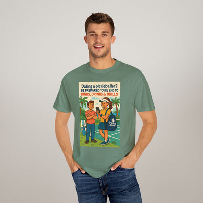 Pickleballer Unisex T-shirt: Dinks, Drinks, Drills Funny Tee for Players and Fans