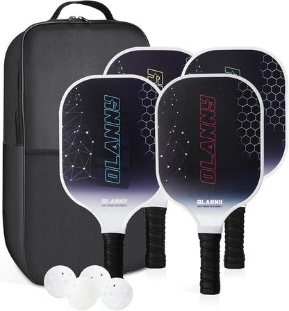 Graphite Pickleball Paddles Set- Premium Rackets Fiber Face & Polymer Honeycomb Core Pickleball Set Includes Pickleball Paddles + Pickleball Balls+ Replacement Soft Grip + 1 Bag