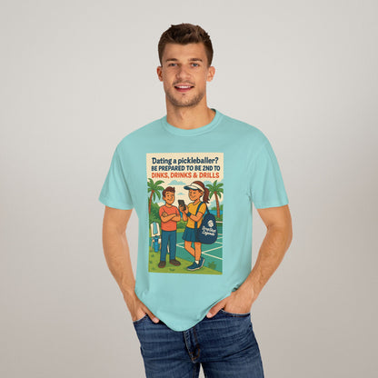 Pickleballer Unisex T-shirt: Dinks, Drinks, Drills Funny Tee for Players and Fans