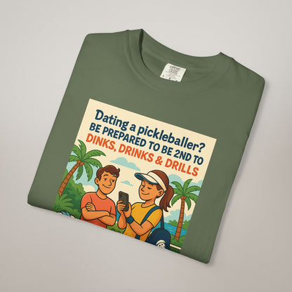 Pickleballer Unisex T-shirt: Dinks, Drinks, Drills Funny Tee for Players and Fans