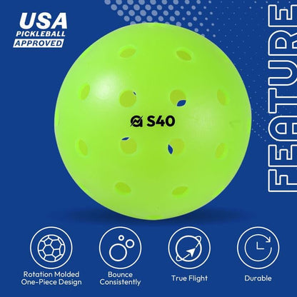 A11N S40 Outdoor Pickleball Balls- USA Pickleball Approved for Tournament Play, 3/6/12/50-Pack, Neon Green/Fuchsia/Tangerine