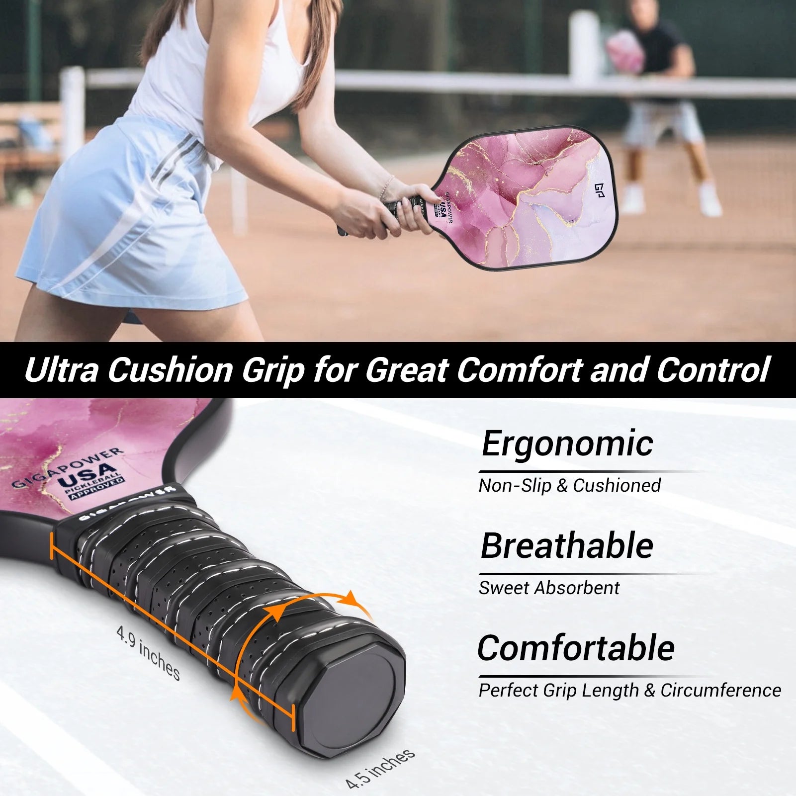 USAPA Approved Pickleball Paddle Set – Carbon Fiber Paddles with Honeycomb Core | 2 Lightweight Paddles, 4 Pickleballs (Indoor & Outdoor), Carry Bag | For All Ages & Skill Levels | Glitter Marble Design