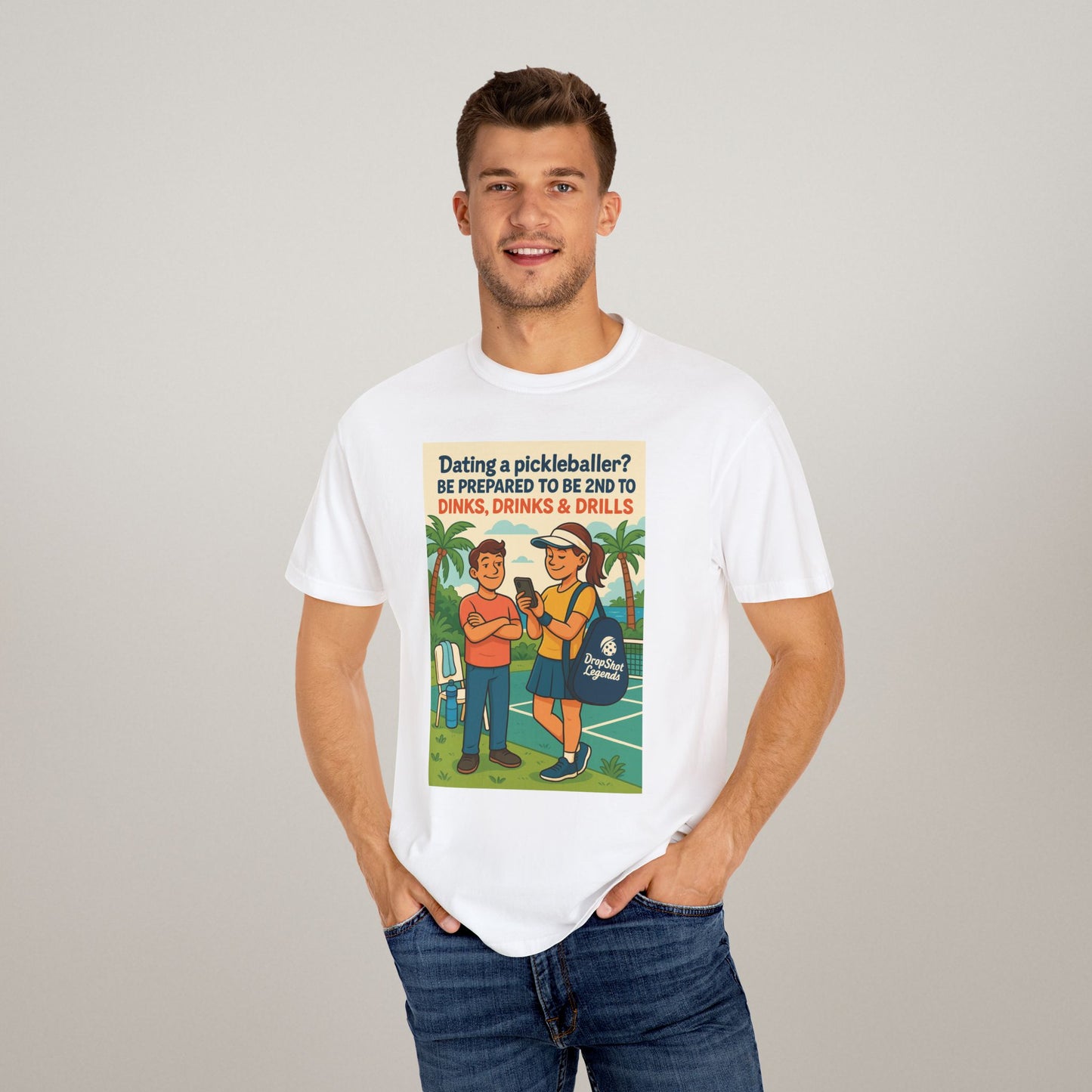 Pickleballer Unisex T-shirt: Dinks, Drinks, Drills Funny Tee for Players and Fans