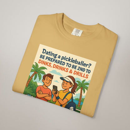 Pickleballer Unisex T-shirt: Dinks, Drinks, Drills Funny Tee for Players and Fans