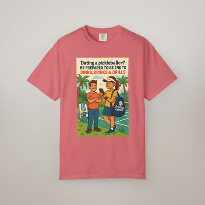 Pickleballer Unisex T-shirt: Dinks, Drinks, Drills Funny Tee for Players and Fans