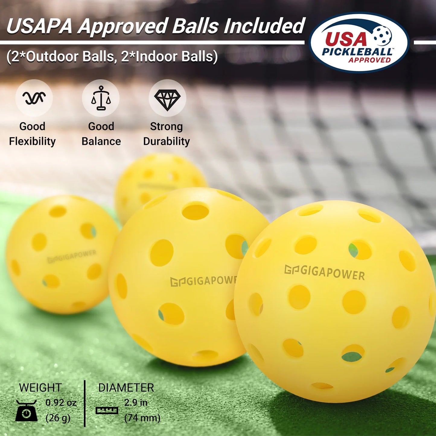 USAPA Approved Pickleball Paddle Set – Carbon Fiber Paddles with Honeycomb Core | 2 Lightweight Paddles, 4 Pickleballs (Indoor & Outdoor), Carry Bag | For All Ages & Skill Levels | Glitter Marble Design