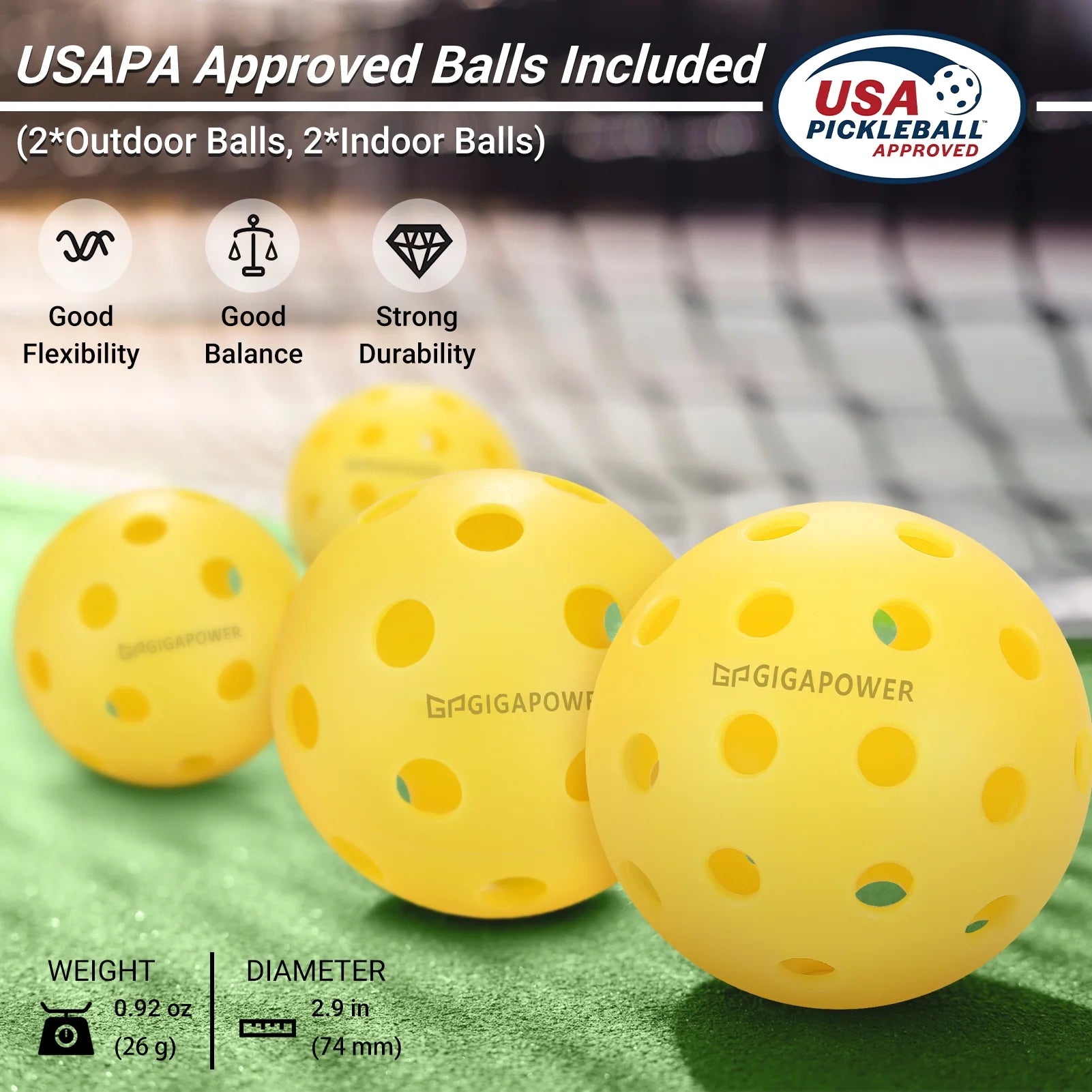 USAPA Approved Pickleball Paddle Set – Carbon Fiber Paddles with Honeycomb Core | 2 Lightweight Paddles, 4 Pickleballs (Indoor & Outdoor), Carry Bag | For All Ages & Skill Levels | Glitter Marble Design