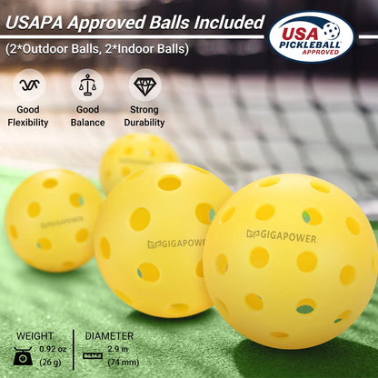 USAPA Approved Pickleball Paddle Set – Carbon Fiber Paddles with Honeycomb Core | 2 Lightweight Paddles, 4 Pickleballs (Indoor & Outdoor), Carry Bag | For All Ages & Skill Levels | Glitter Marble Design