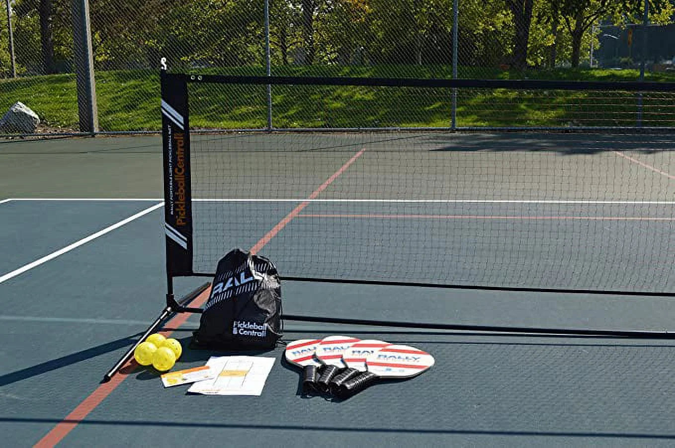 Complete Beginner Pickleball Set – Portable Pickleball Net System, 4 Wooden Paddles, 4 Pickleballs, Line Chalk, Rules Guide & Carry Bags | Easy Setup for Indoor/Outdoor Play