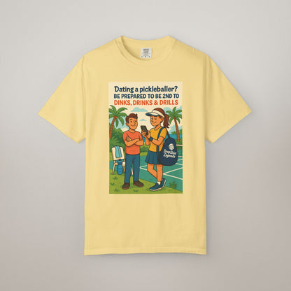 Pickleballer Unisex T-shirt: Dinks, Drinks, Drills Funny Tee for Players and Fans