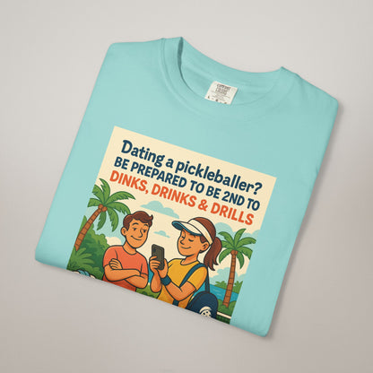 Pickleballer Unisex T-shirt: Dinks, Drinks, Drills Funny Tee for Players and Fans