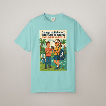 Pickleballer Unisex T-shirt: Dinks, Drinks, Drills Funny Tee for Players and Fans