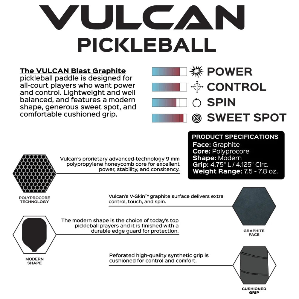 Vulcan Blast Graphite Pickleball Paddle – Lightweight Power & Control for All Skill Levels