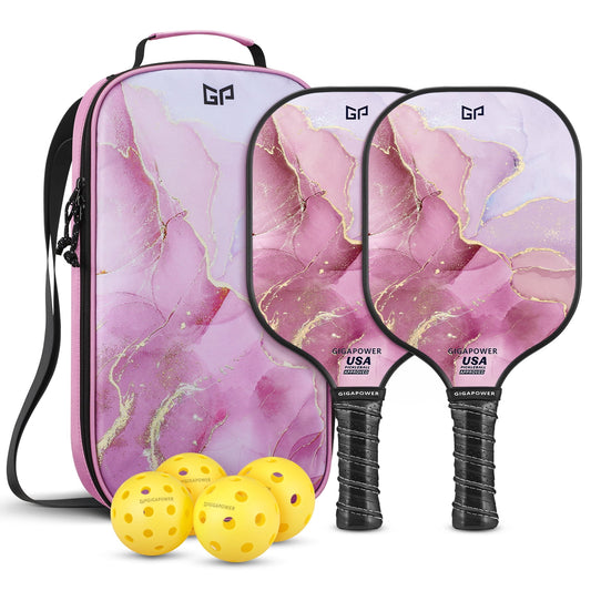 USAPA Approved Pickleball Paddle Set – Carbon Fiber Paddles with Honeycomb Core | 2 Lightweight Paddles, 4 Pickleballs (Indoor & Outdoor), Carry Bag | For All Ages & Skill Levels | Glitter Marble Design