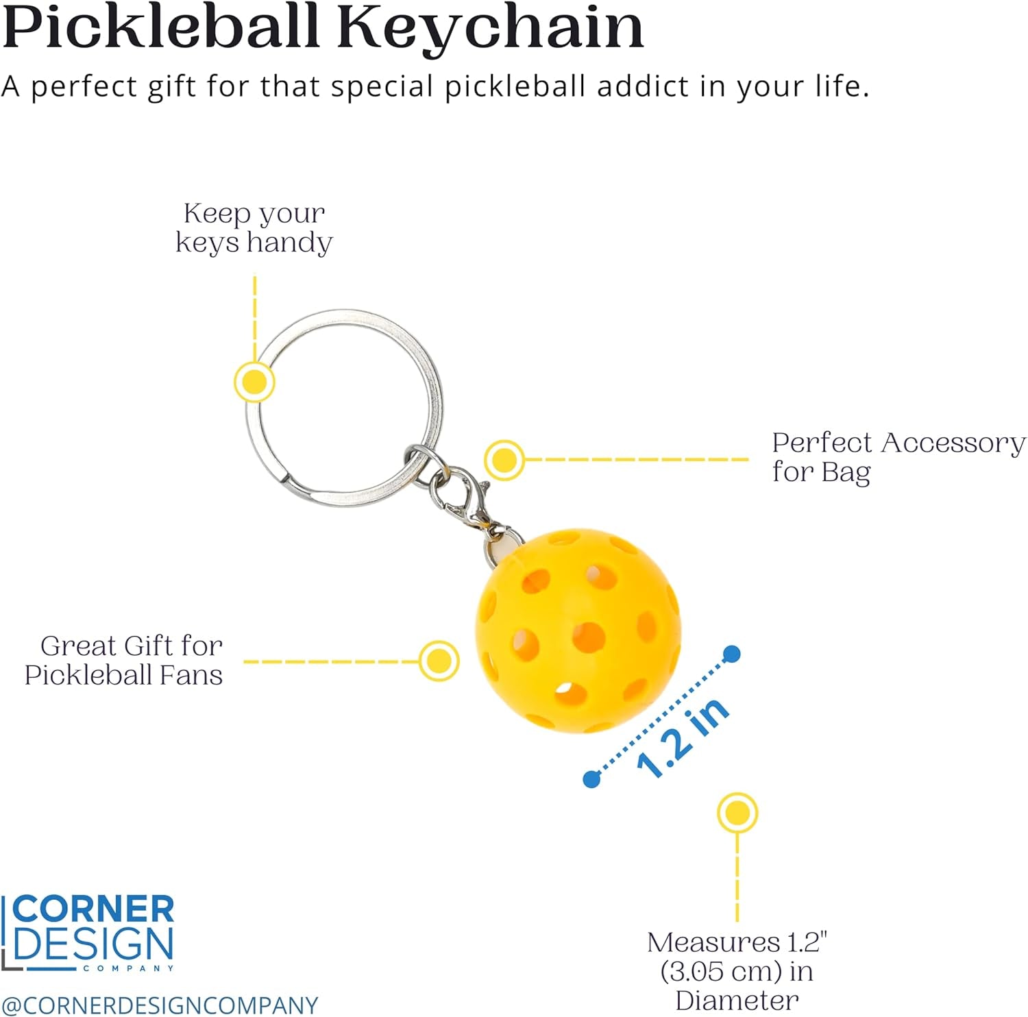 Brighten Up Your Day with Our Mini Yellow Pickleball Keychain - Perfect for Your Bag or Keys!