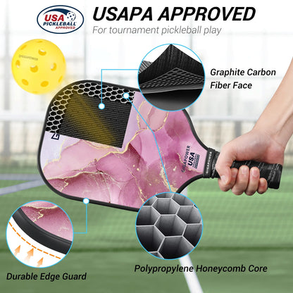 USAPA Approved Pickleball Paddle Set – Carbon Fiber Paddles with Honeycomb Core | 2 Lightweight Paddles, 4 Pickleballs (Indoor & Outdoor), Carry Bag | For All Ages & Skill Levels | Glitter Marble Design