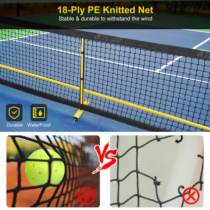 22FT Portable Pickleball Net Set W/ Locking Wheels - Complete Beginner Kit (Net, 4 Paddles, 6 Balls, Bag, Line Markers)