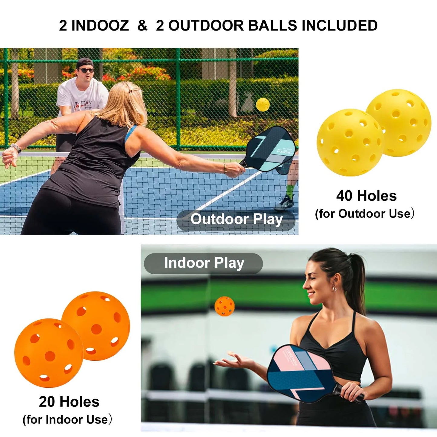 Pickleball Paddle Set – Lightweight Fiberglass Rackets for All Skill Levels | Includes 4 Paddles, 4 Balls & Carrying Bag