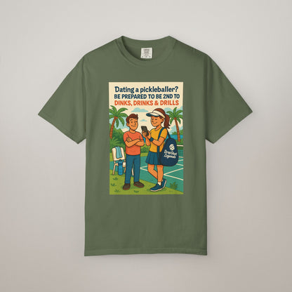 Pickleballer Unisex T-shirt: Dinks, Drinks, Drills Funny Tee for Players and Fans